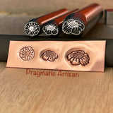 Sunflower Sketch in two available sizes. And a subtle HAND MADE round. Engraved Metal Hand Stamp.