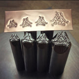 Three Hares. Three available sizes, two variations. Metal Hand Stamp.