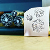 Daisies! Top and side view and stems. Engraved Metal Hand Stamp.