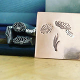 Daisies! Top and side view and stems. Engraved Metal Hand Stamp.