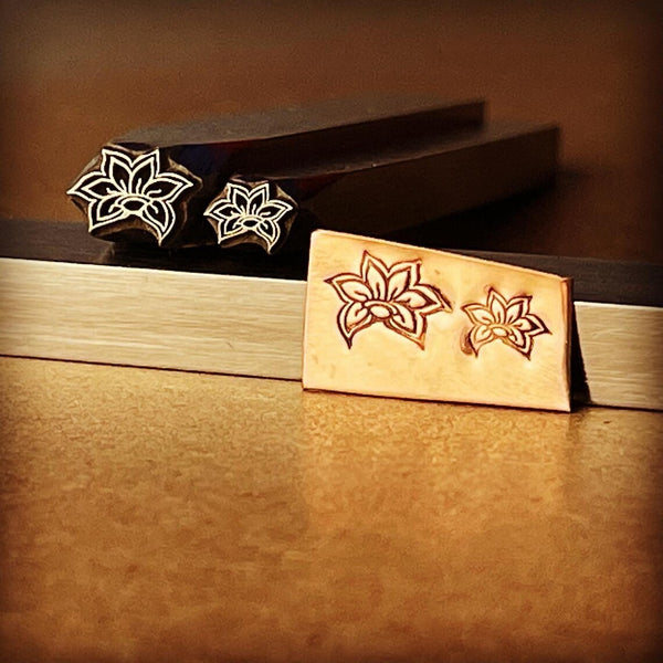 Crazy Side Flower. Two sizes. Engraved Metal Hand Stamp.