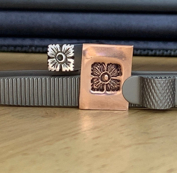 Classic Engraved Flower Square! Engraved Metal Hand Stamp Handmade.