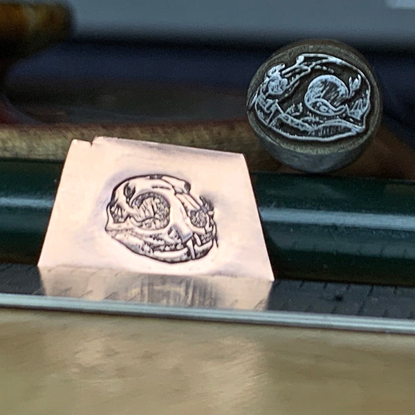 OMG. A Cat Skull. Engraved Metal Hand Stamp.