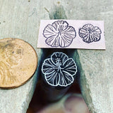 Hibiscus Ornate Raised Design. Engraved Metal Hand Stamp Handmade.