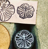 Hibiscus Ornate Raised Design. Engraved Metal Hand Stamp Handmade.