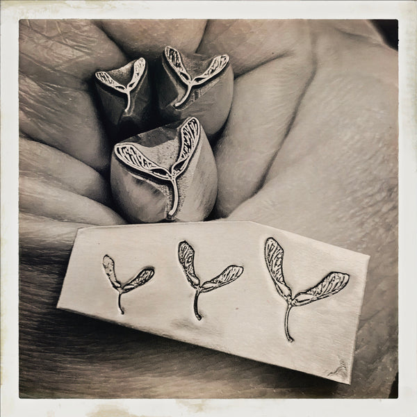Maple Whirly. Whirlybird. Helicopter. Sycamore Spinner. Raised design. Metal Hand Stamp