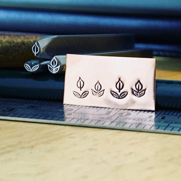 Leaves 1Step, 2Step, 3Step. Raised Design. Engraved Metal Hand Stamp Handmade.