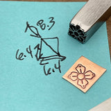 Four Petal Square. Engraved Metal Hand Stamp Handmade.