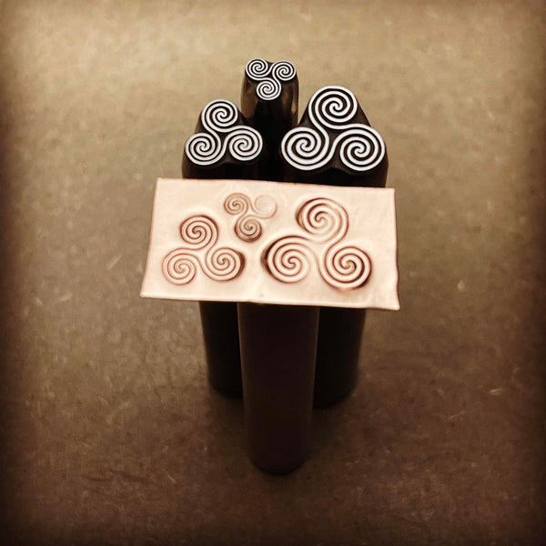 Triskele. Three Sizes. Two spirals. Metal Hand Stamp.